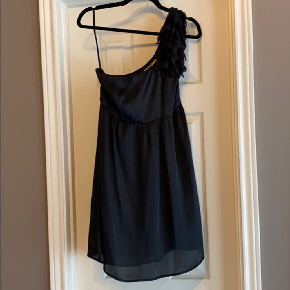 Black one shoulder satin dress
